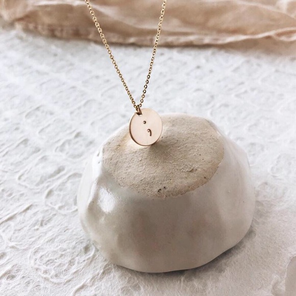“Pause” Semicolon Minimalist Dainty Cute Necklace - Picture 5 of 6
